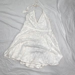 White paisley embroidered backless dress